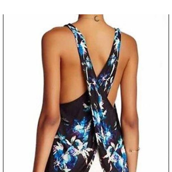 Free People | Border Print | Black Floral | Cross Back | Tank Top | Size Small - Picture 2 of 9
